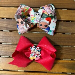 NWOT Handmade Christmas Hair Bows 2pc / L.O.L Surprise/ Disney